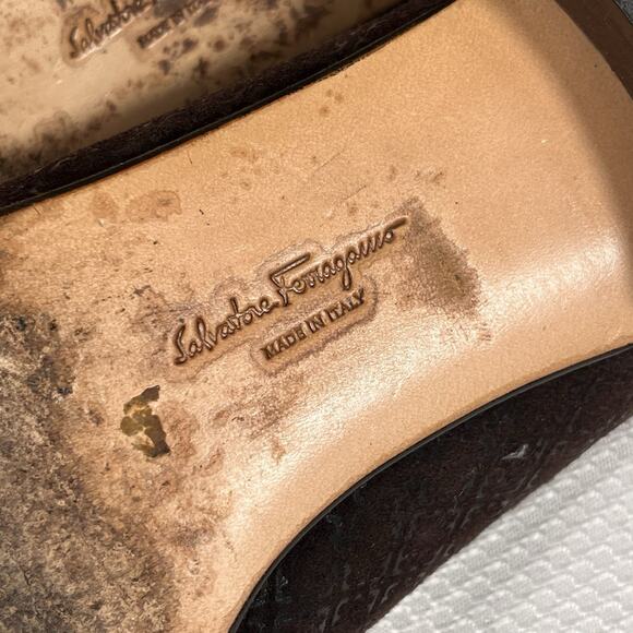 Salvatore Ferragamo Suede Square Toe Pumps‎ Brown Women’s Size 8B - Picture 10 of 12